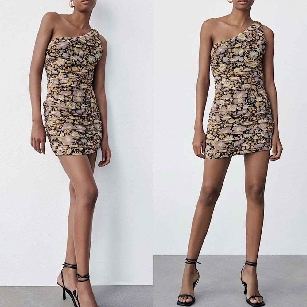 Zara NWT Size XS One-Shoulder Floral Mini Dress